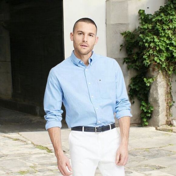 Tommy Hilfiger Men’s Large Pale Blue Button Down Poplin Long Sleeved Shirt •Flaw - Picture 14 of 14